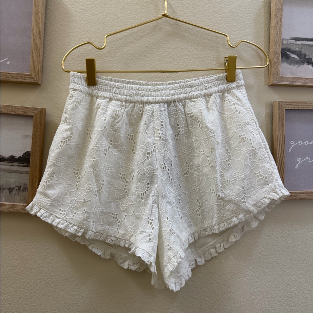 French Connection White Lace Eyelet Athletic Shorts
